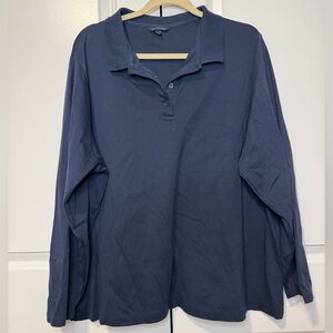 Lands’ End Navy Long Sleeve Polo Top Women’s 3X Classic Fit Cotton
